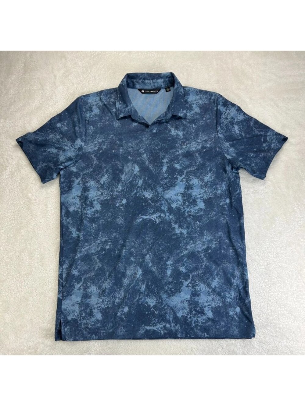Travis Mathew Polo Shirt Mens L Blue Marble Print Golf Short Sleeve Lightweight